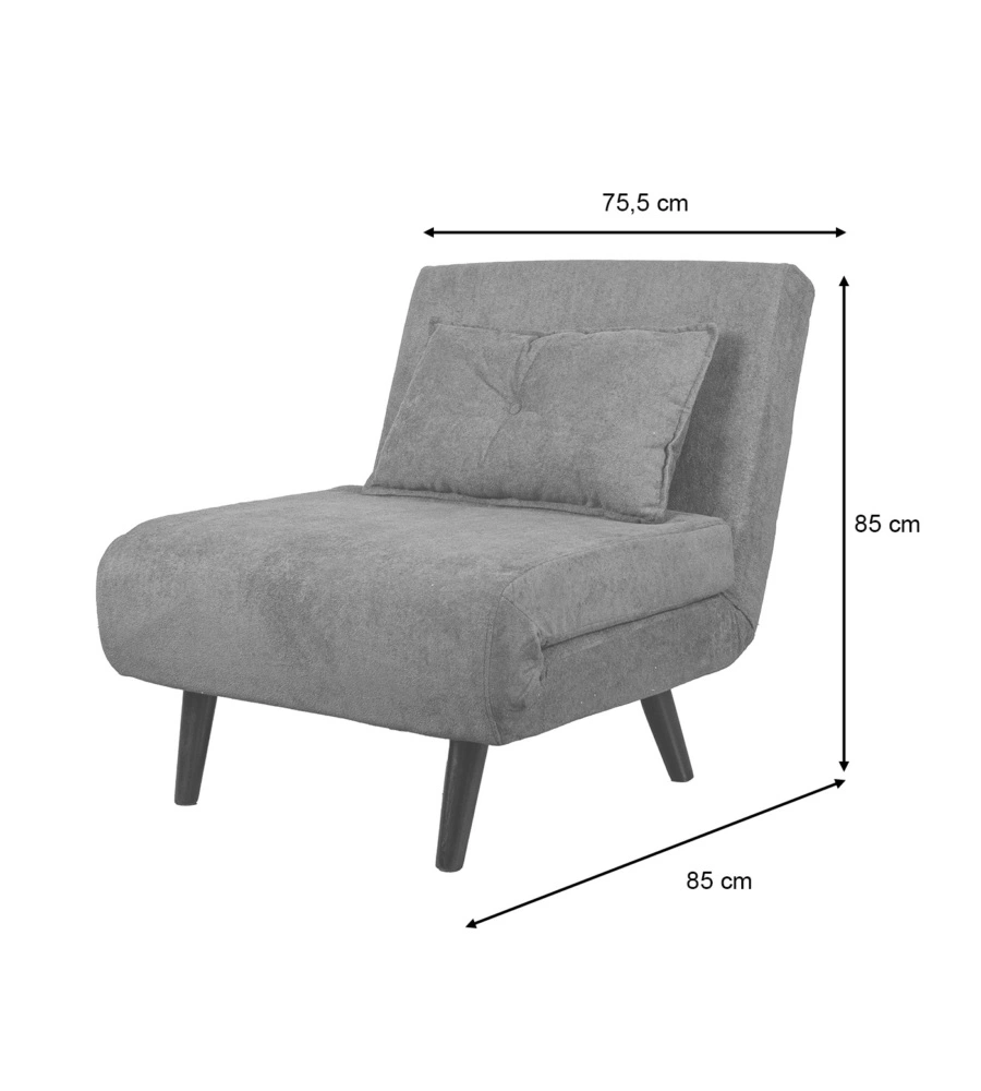 POLTRONA LETTO "QUEEN" IN TESSUTO GRIGIO, 77x77X85 CM